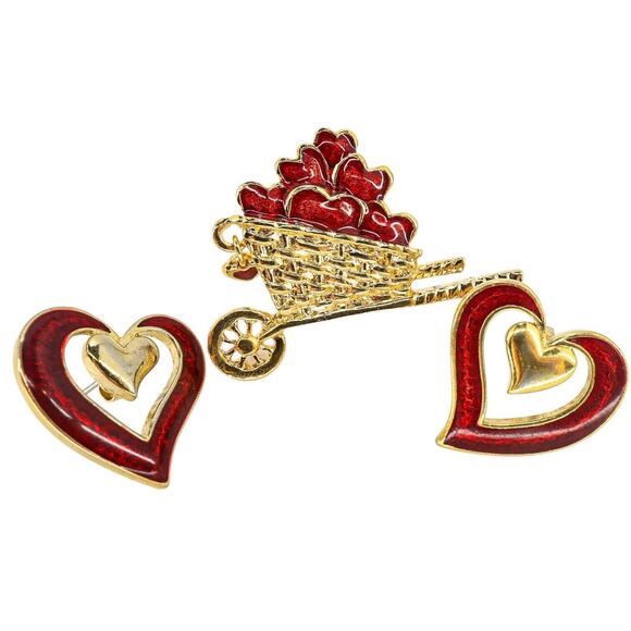 Lot Vintage Jewelry Love Hearts Goldtone & Red Rhinestones Enamel Incl Avon USPS - Picture 10 of 11